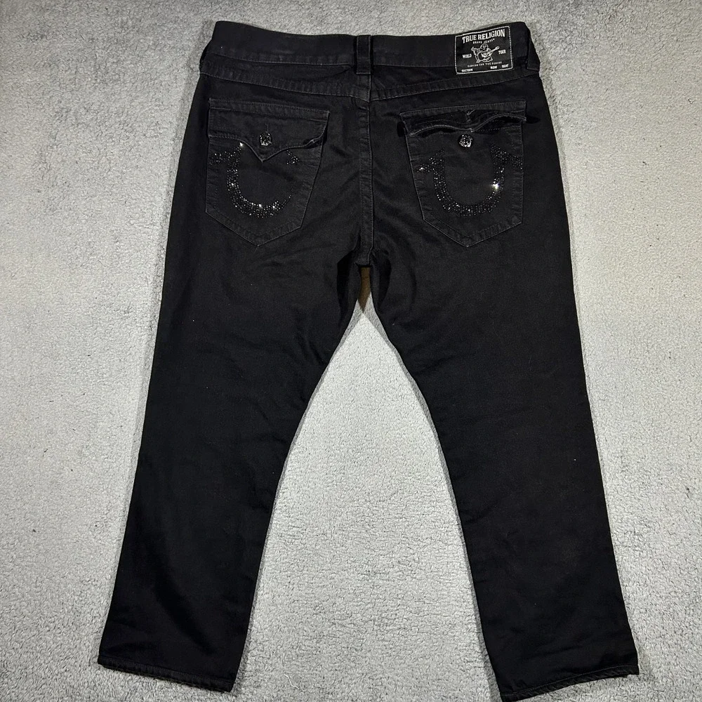 True Religion Men's 36 Ricky Relaxed Straight Black Denim Jeans #3319